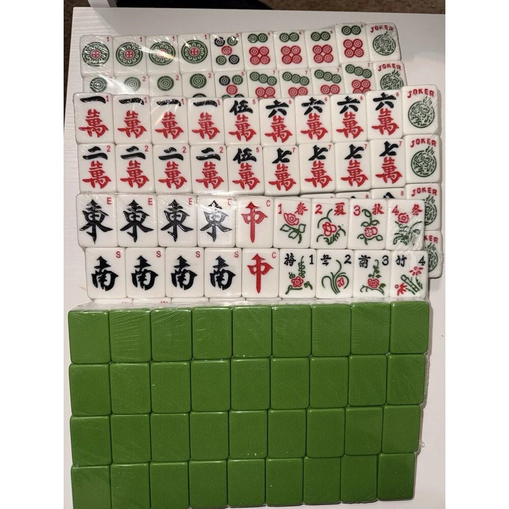 New American Mah Jong 152 Tiles Only, Green Backs, Joker Tiles, 1.25”x1.5”x.8”